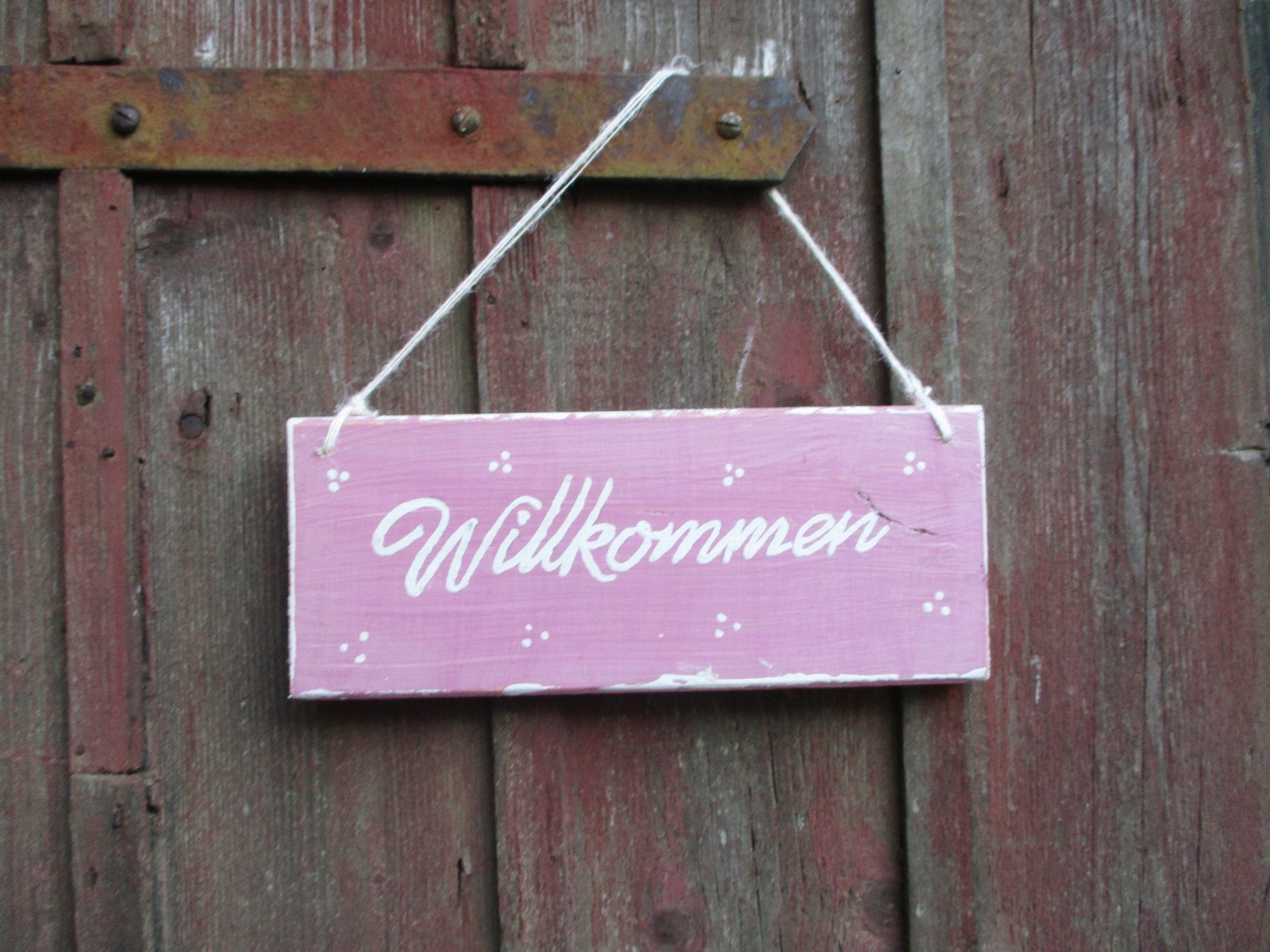 Türschild Willkommen Holz Vintage Holzschild Landhaus weiß weiss rosa Schriftzug 