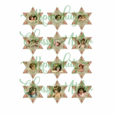 12 Papier - Aufkleber / Etiketten Sterne Weihnachten Shabby Vintage - A4 Motivbogen