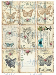 Motivbogen A4 mit 9 Bügelbildern Schmetterling - A4 Motivbogen DIY Shabby Vintage Bügelbild