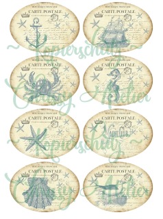Ovale Papier - Aufkleber / Etiketten Maritim / Nautic Motivbogen - Shabby Vintage Motive Anker