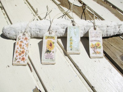 Papier-Anhänger , Geschenkanhänger im Set , Vintage Motive Sonnenblume Sommer , Deko-Anhänger -