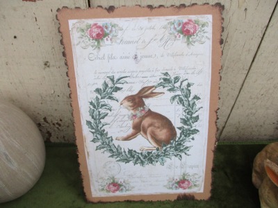 Dekokarte , Vintage Hase , Oster-Dekoration - Shabby Osterkarte aus Karrtona - Grußkarte ,