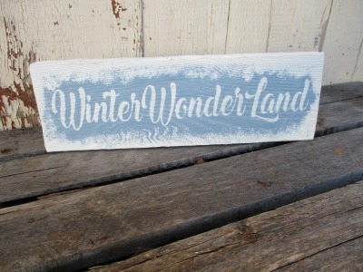 Winter Wonder Land Holz Dekoration - Schild aus recyceltem Altholz im rustikalem Landhaus Shabby