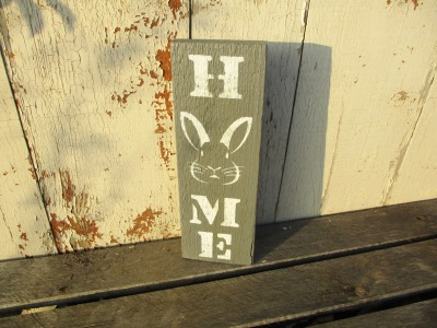 Mini Stelle HOME Holzschild , Deko - Leiste mit Beschriftung &amp; Hasen Kopf aus recyceltem Altholz im