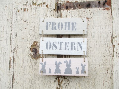 Holzschild Frohe Ostern - Vintage Shabby Recycling - Ostern Dekoration Türschild Osterzeit
