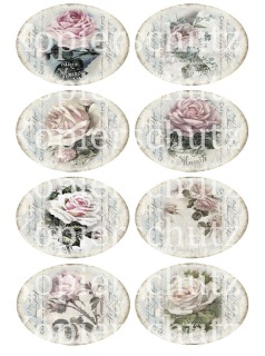 Papier - Aufkleber / Etiketten oval Rose Sticker Sommer - Shabby Vintage Motive , selbstklebend ,