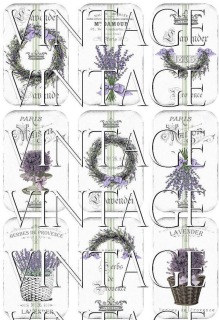 Bügelbild Lavendel Motivbogen A4 mit 9 Bügelbildern Weiß Lila - A4 Motivbogen DIY Shabby Vintage