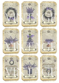 Bügelbild Lavendel Motivbogen A4 mit 9 Bügelbildern Beige Lila - A4 Motivbogen DIY Shabby Vintage