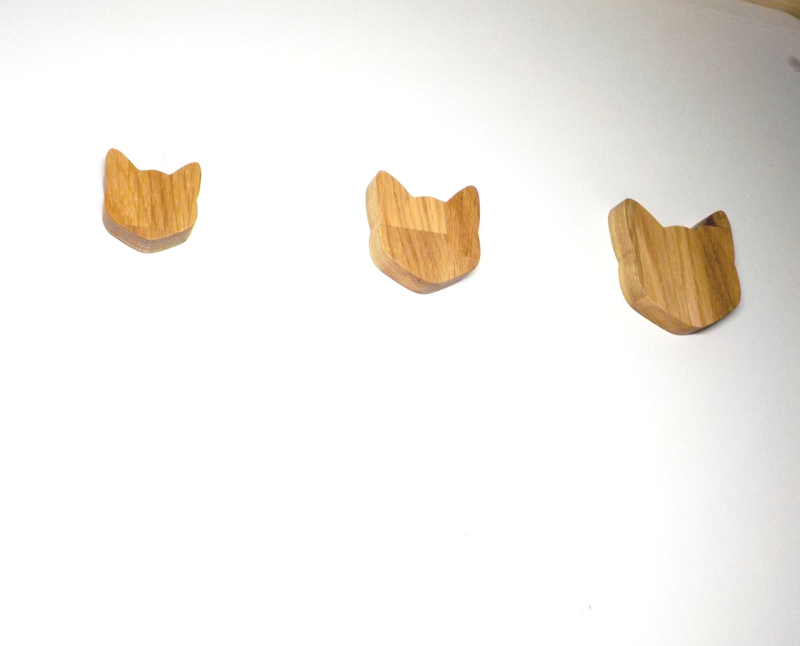 Wandhaken aus Holz, Katze Kleiderhaken, 3 er set Wandhaken, Eiche Kleiderhaken 5,7,9 cm