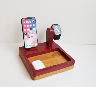 iDOQQ Ultimate 2 - iPhone and Apple Watch Charging Station Wooden Docking Station and Organizer