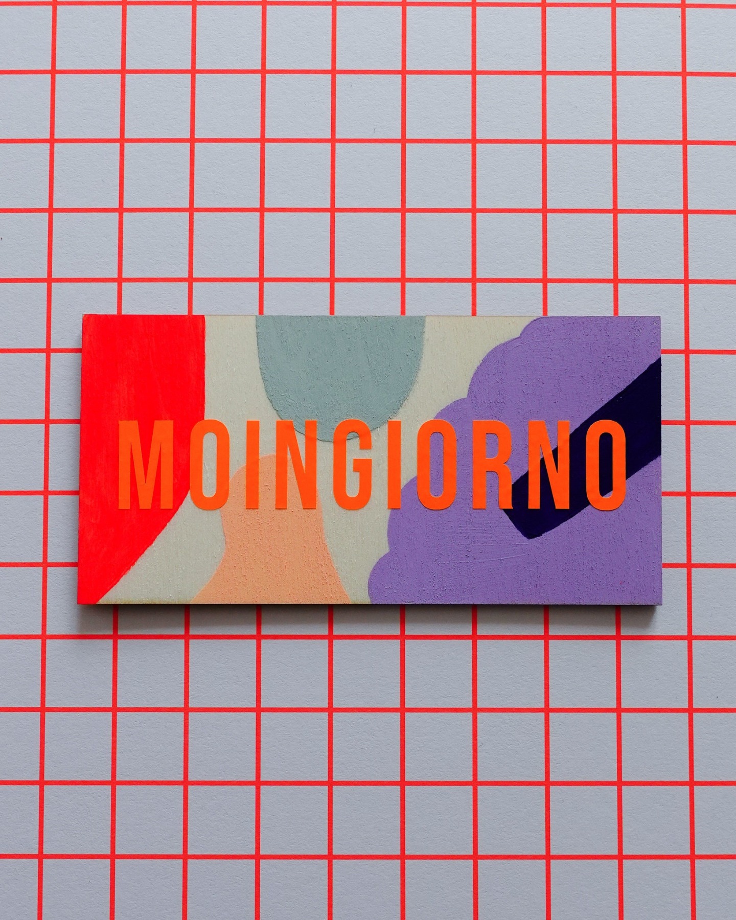 Türschild Moingiorno Neon aus Holz, geometrisch handbemalt selbstklebend personalisierbar 5