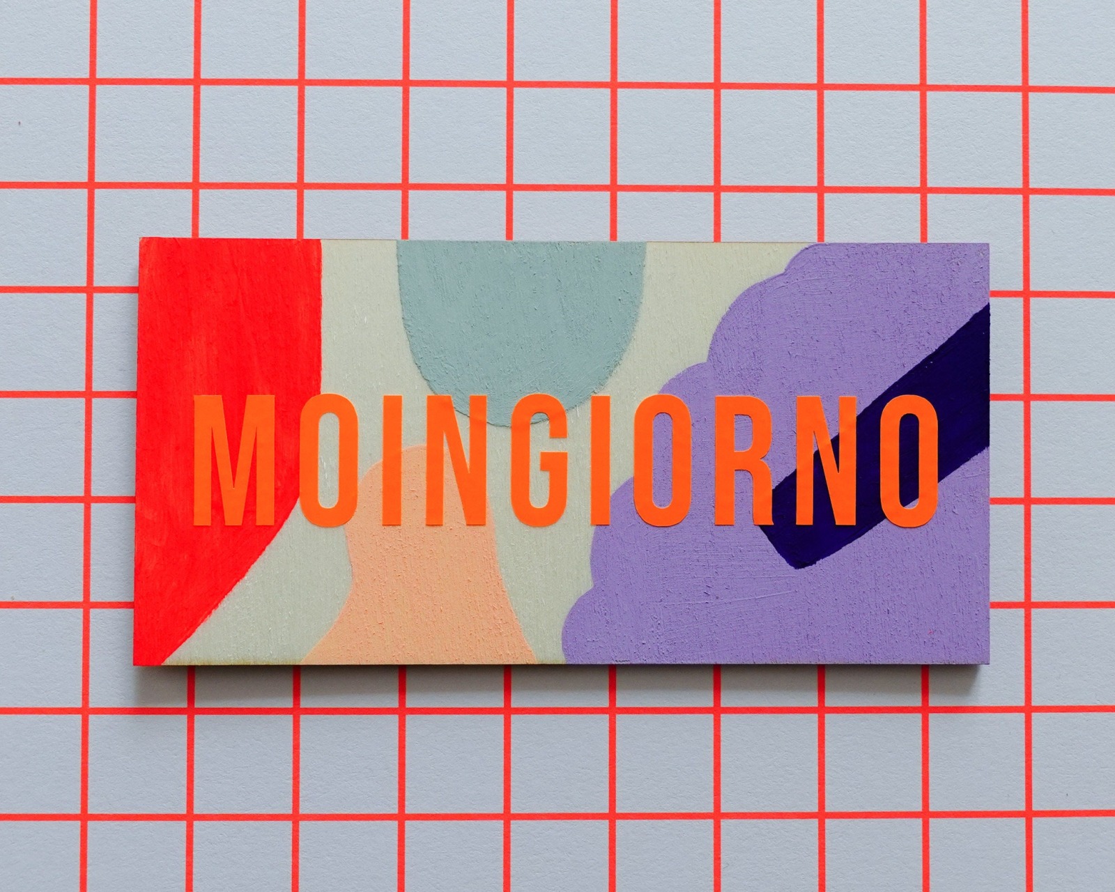 Türschild Moingiorno Neon aus Holz, geometrisch handbemalt selbstklebend personalisierbar 6