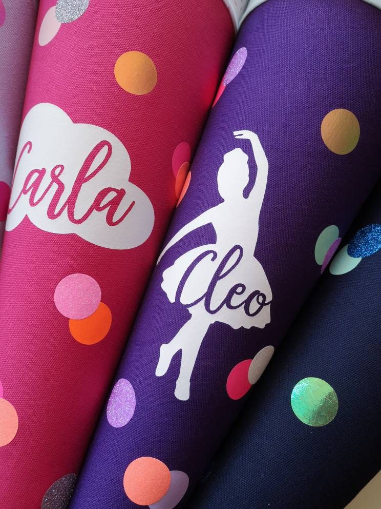 Lila Konfetti Schultüte mit Neonfarben aus Stoff 70 cm 6