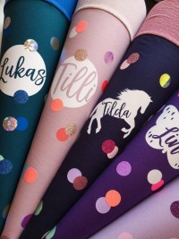Pferd Konfetti Schultüte in Dunkelblau mit Name personalisiert für Mädchen 10