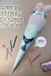 Meerjungfrau Schultüte Glitzer aus Stoff, mit Namen Einschulung für Mädchen, personalisierbar