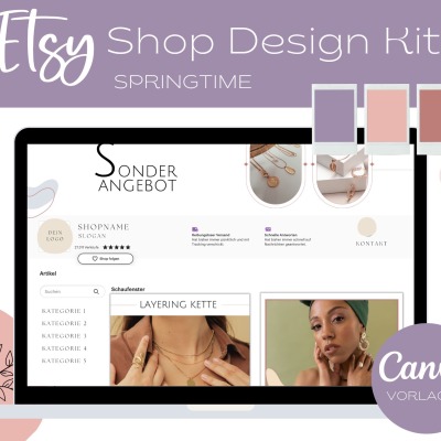 Etsy Shop Kit - Springtime - Lila pink - Canva Vorlagen für Artikelbilder, Shop Banner und Icons -