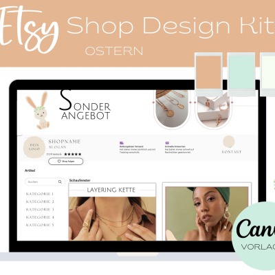 Etsy Shop Kit - Ostern - Canva Vorlagen für Artikelbilder, Shop Banner und Icons - komplett anpassb