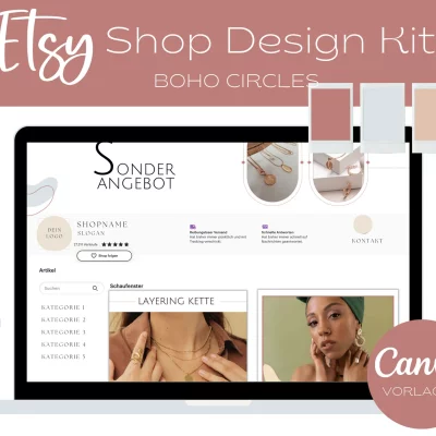 Etsy Shop Branding Boho Kreise - Canva Vorlagen für Artikelbilder, Shop Banner und Icons - Boho