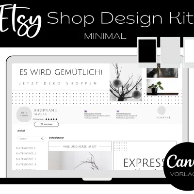 Etsy Shop Kit Design MINIMALISTISCH - Canva - Vorlagen für Artikelbilder, Shop Banner und Icons -