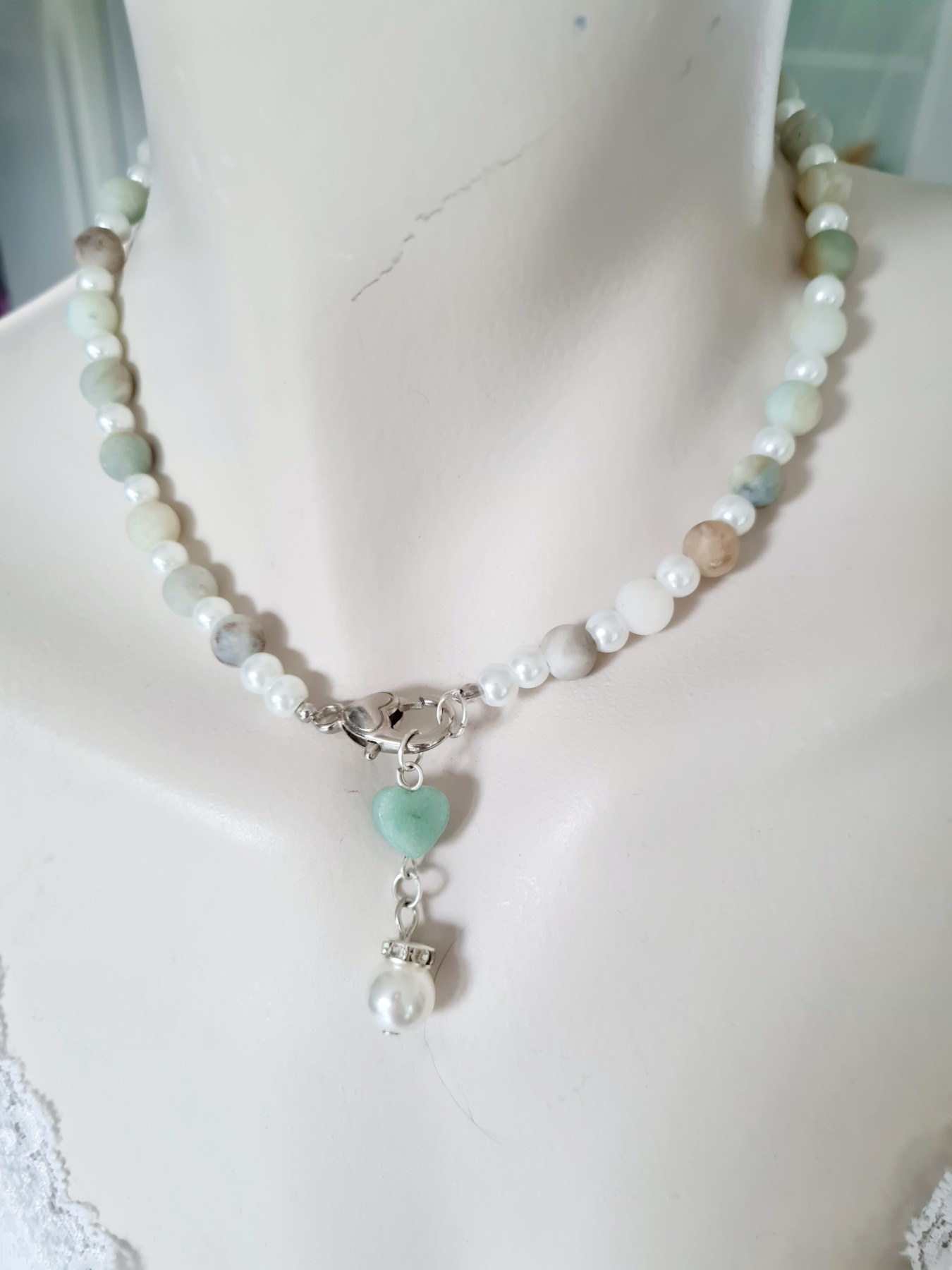 Frauen Schmuck Halskette Hummerklaue Naturstein Perlen
