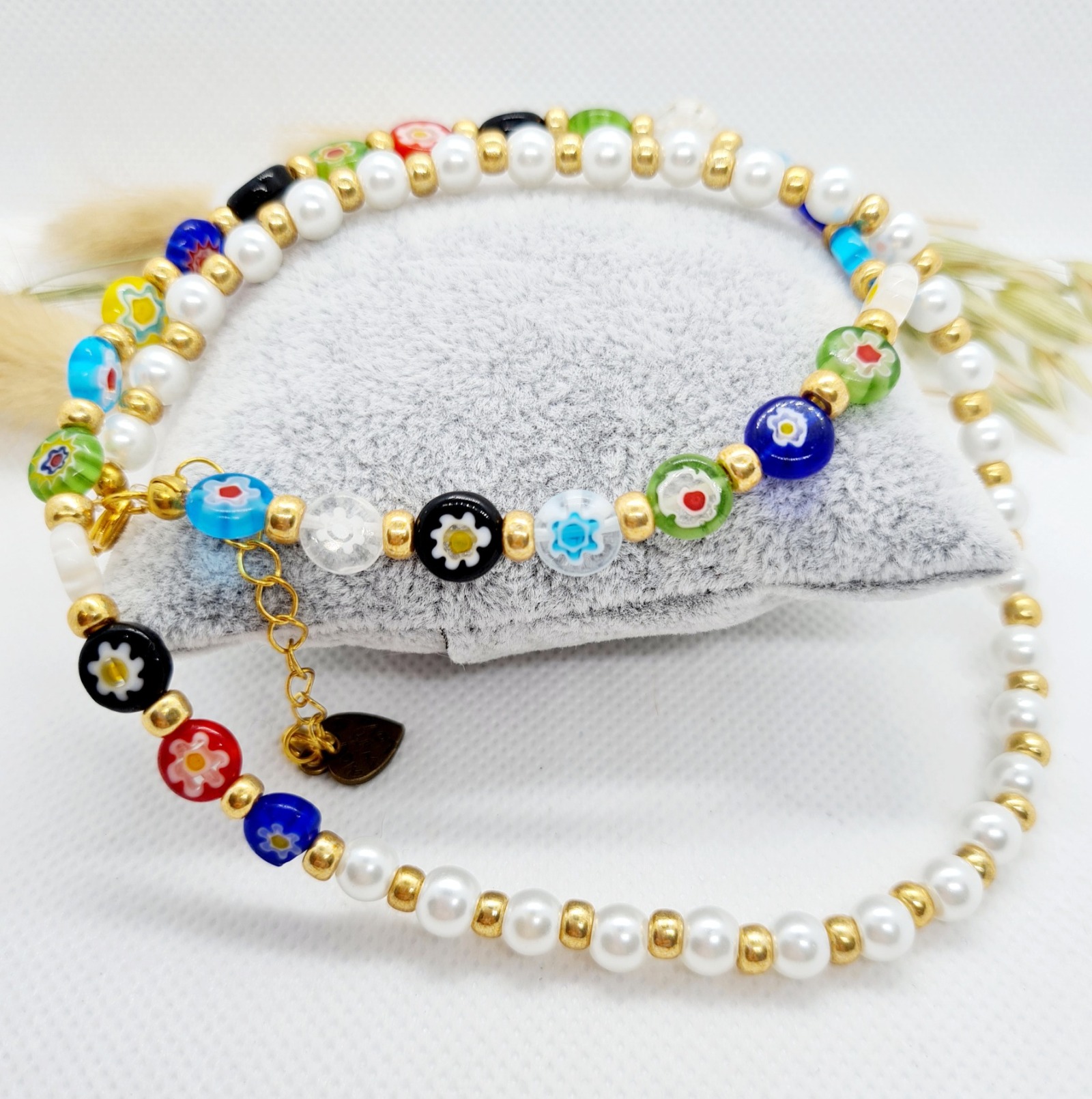Halskette mit Blumenperlen Halskette mit Glasperlen bunte Millefiori Halskette 5