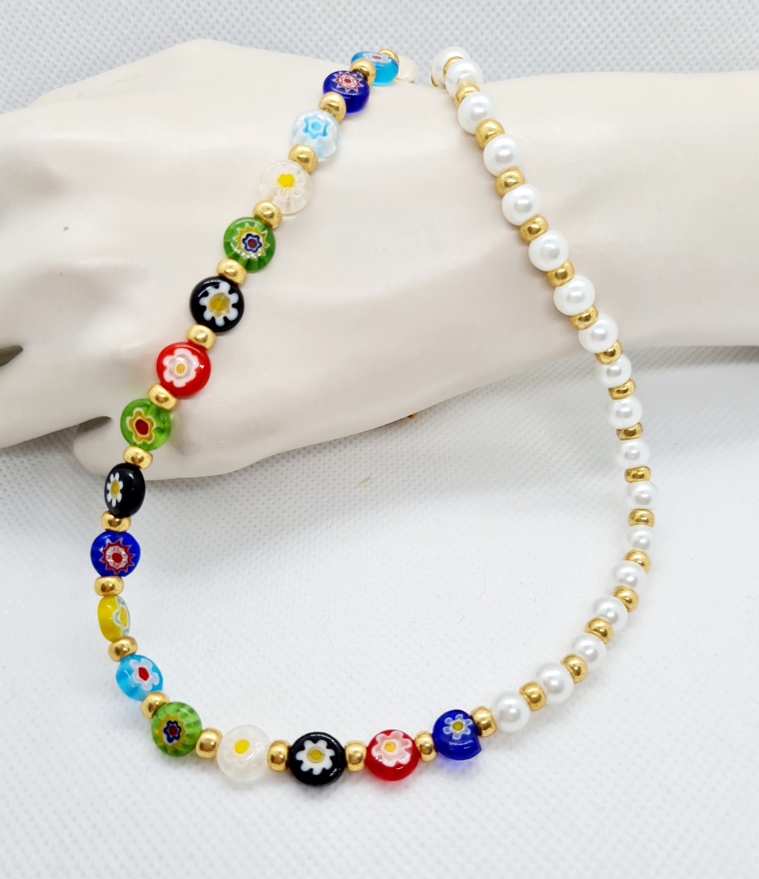 Halskette mit Blumenperlen Halskette mit Glasperlen bunte Millefiori Halskette 4