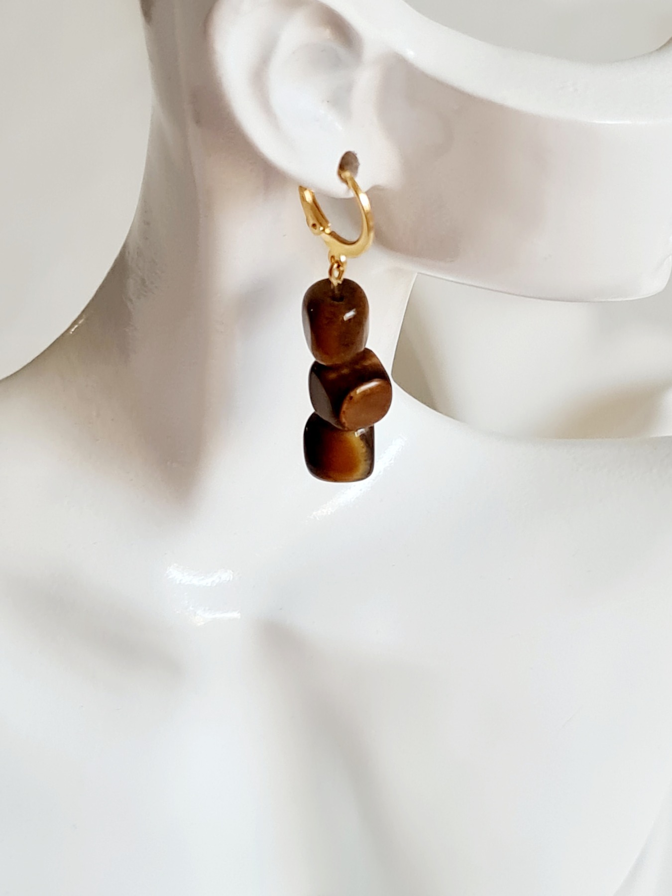 Ohrringe aus Tigerauge-Perlen in Würfel/Cube Form 3