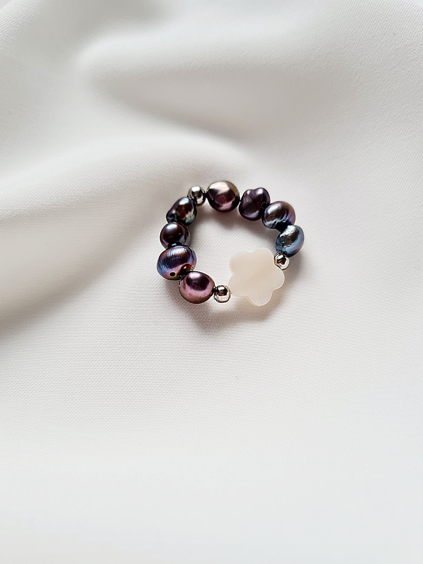 Blaue Perlenring Süßwasserperle Frauen Ring Perlmutt 6