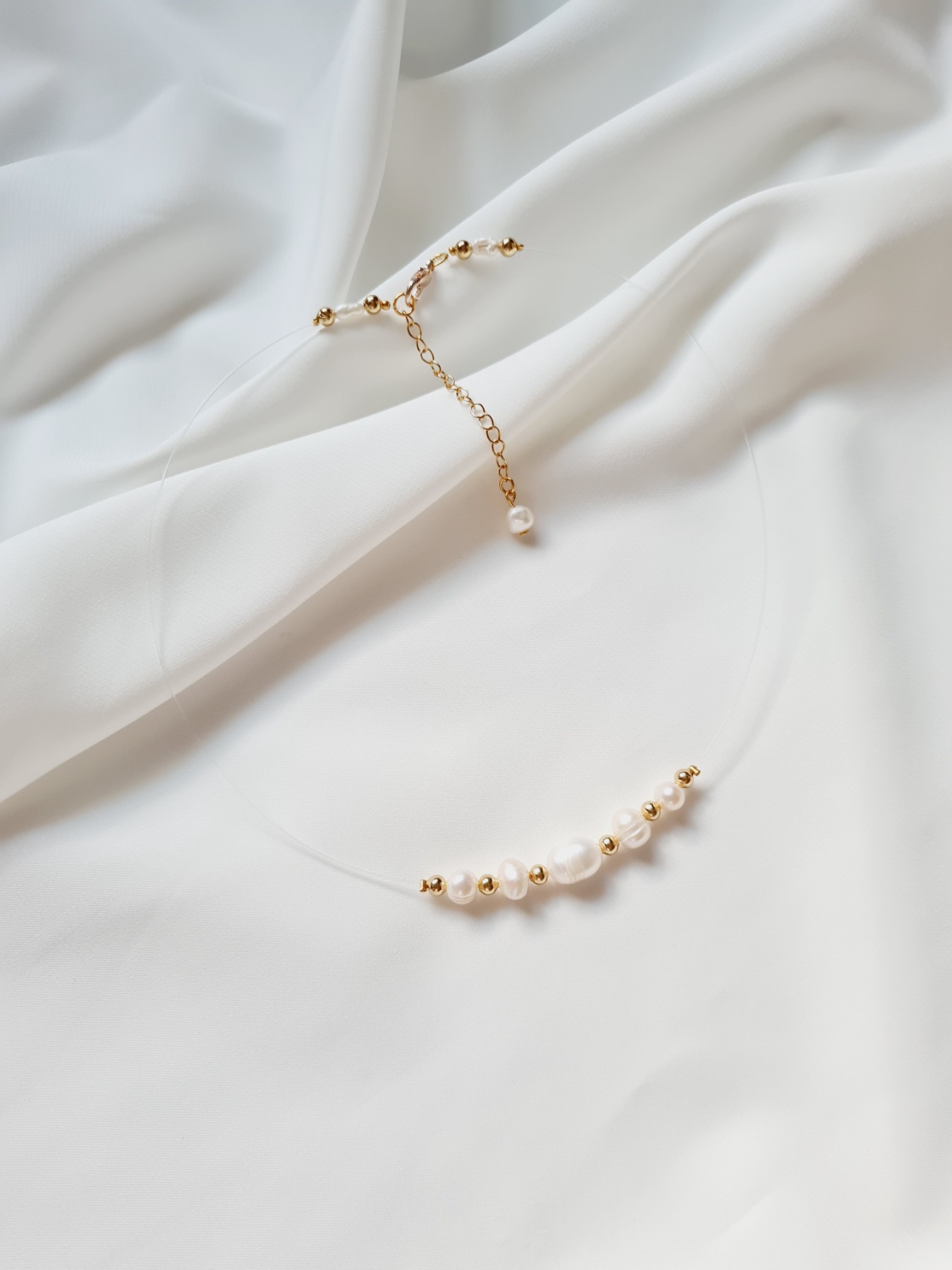 Damen Halskette Schwebende Süßwasser Perlen 3