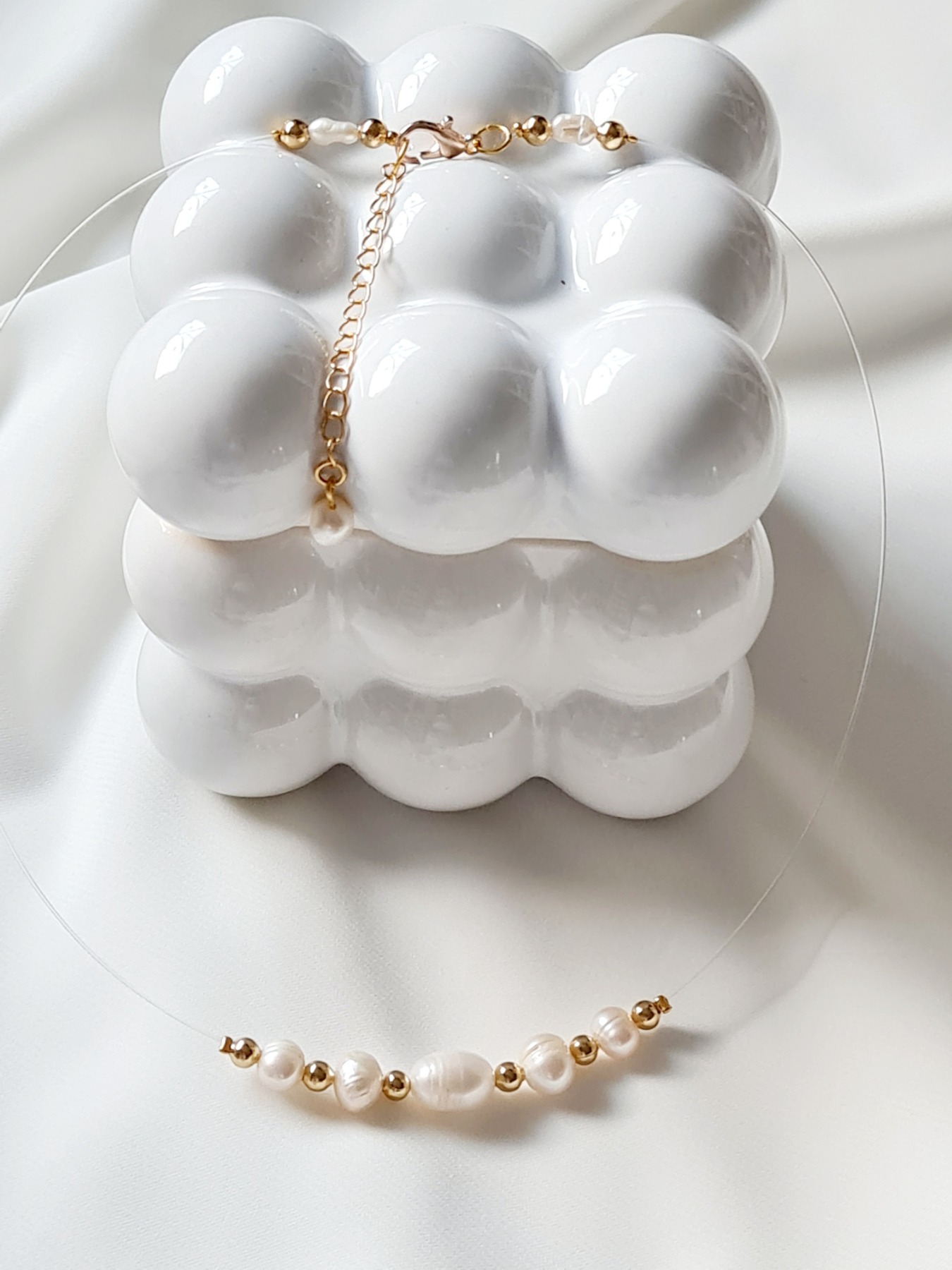 Damen Halskette Schwebende Süßwasser Perlen 4