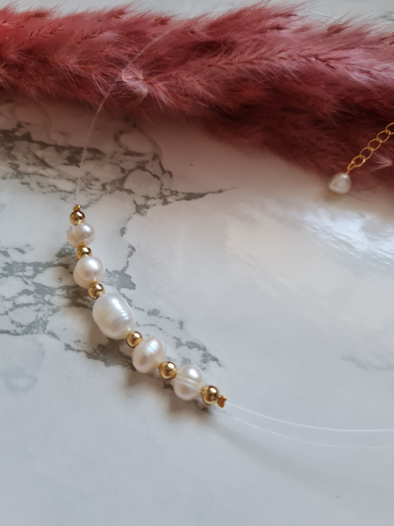 Damen Halskette Schwebende Halskette Perlen Schmuck