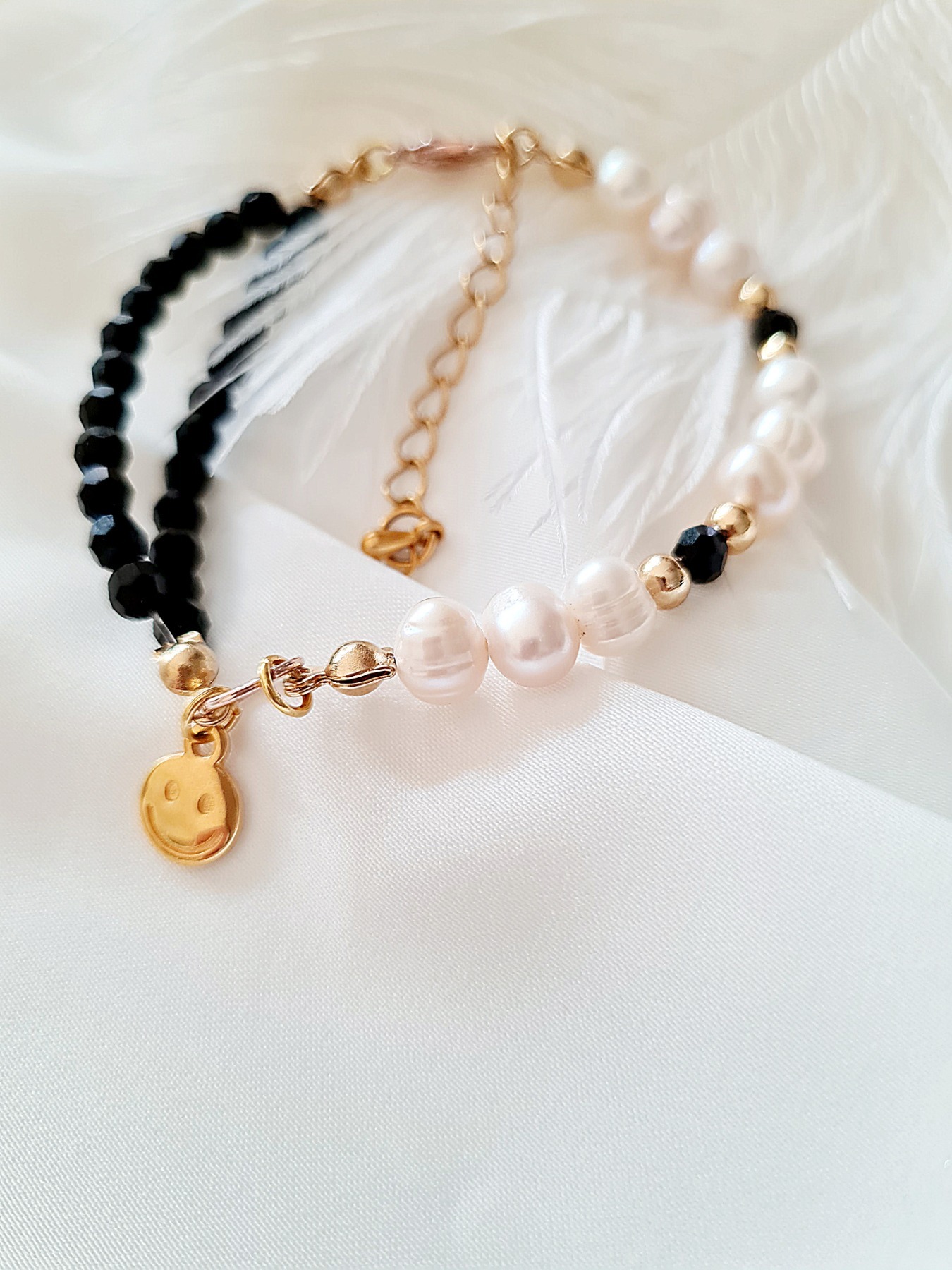 Perfektes Accessoire Perlen Armband Schwarz-Weiß Perlen Süßwasser Zucht Perlen 4