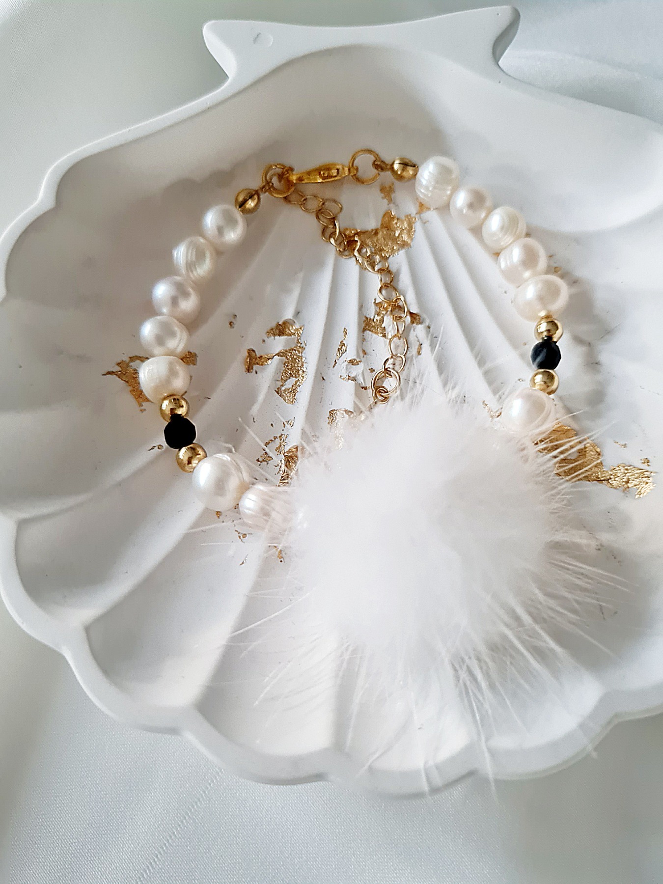 Weißes Armband Süßwasser Perlen Frauen Zucht Perlen Juwelier weicher Fellbommel 8