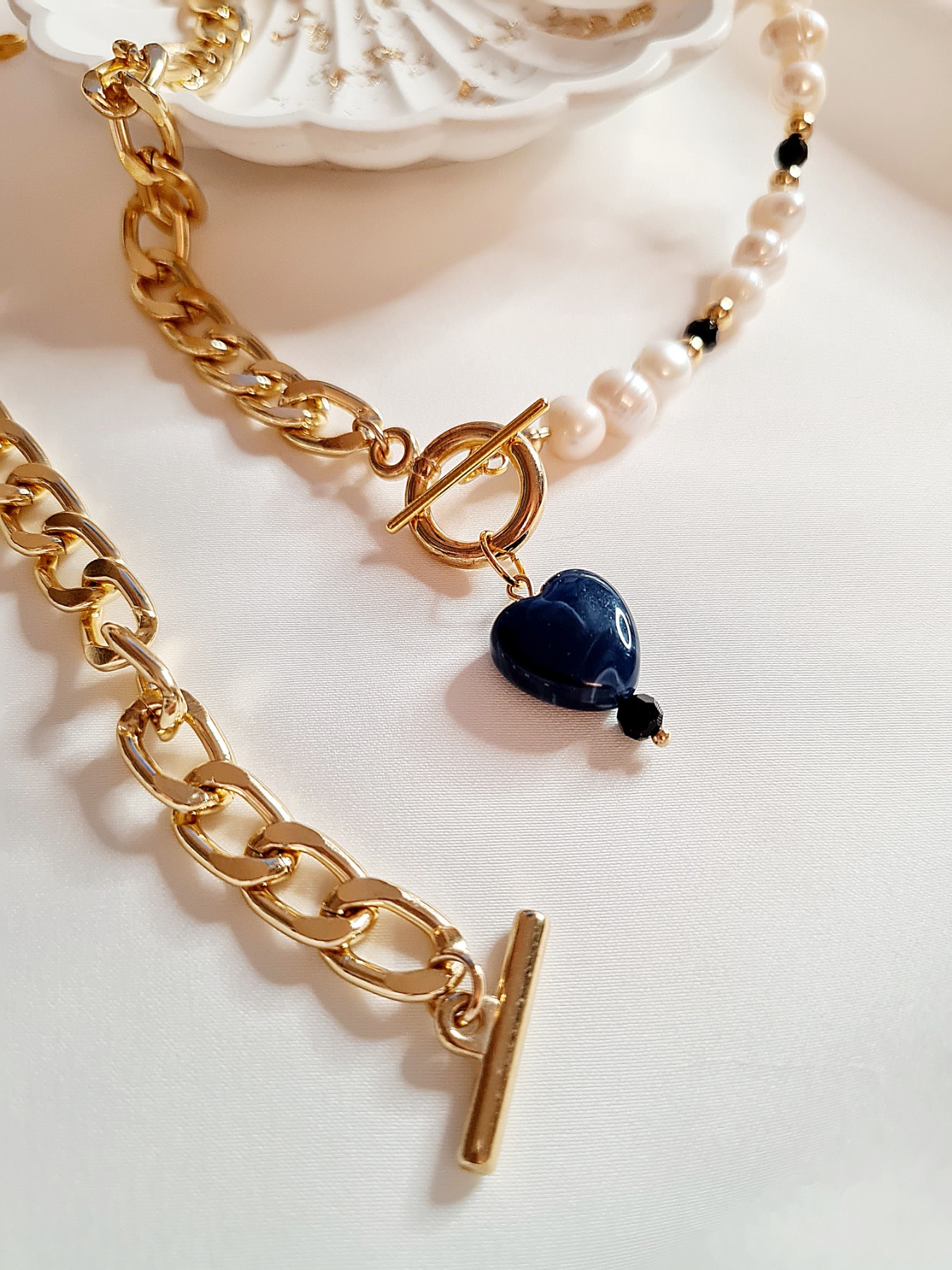 Halskette Süßwasser Raffiniert Perlen Gliederkette Mädchen originell Zucht 6