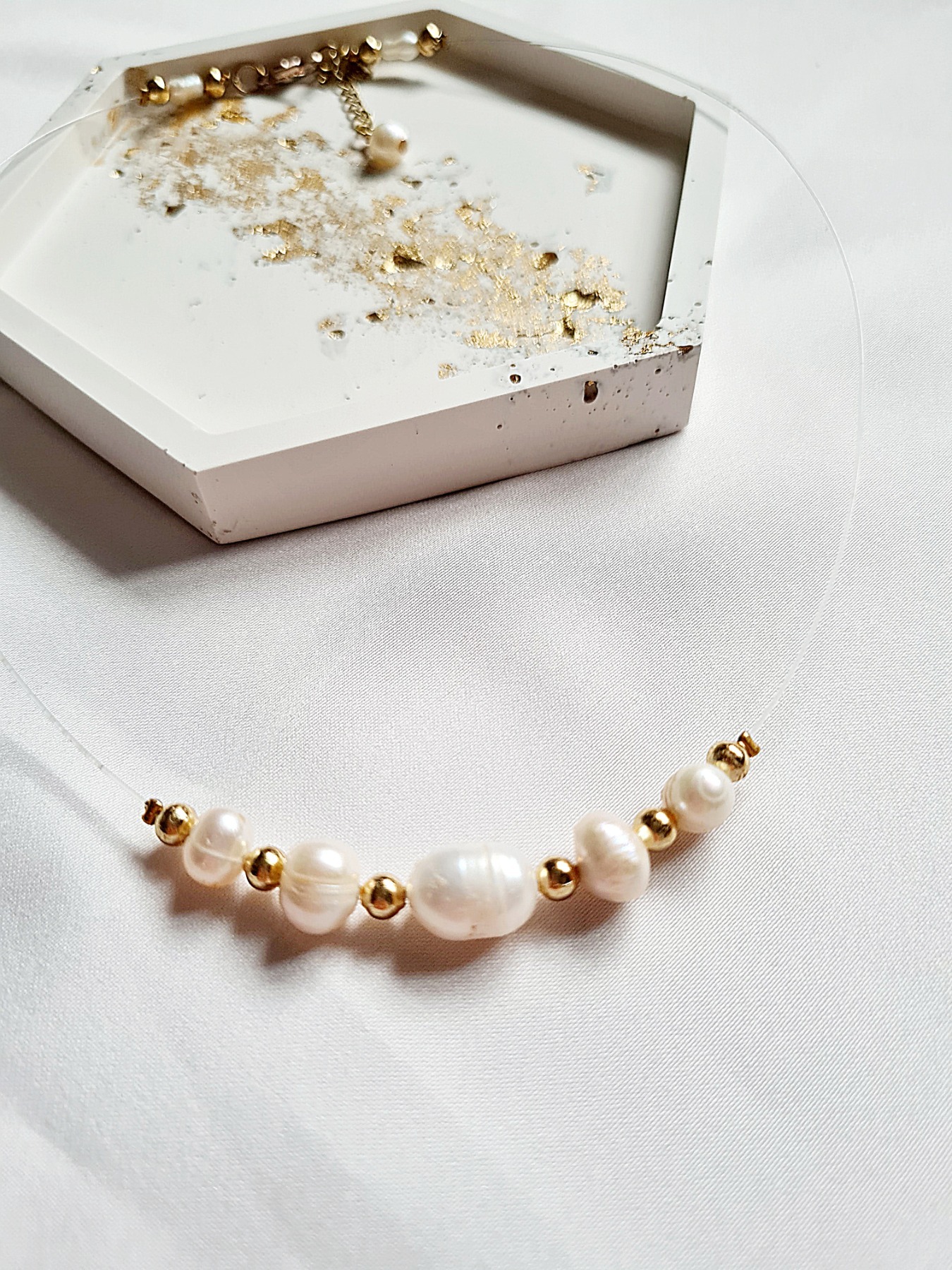 Damen Halskette Schwebende Halskette Perlen Schmuck 5