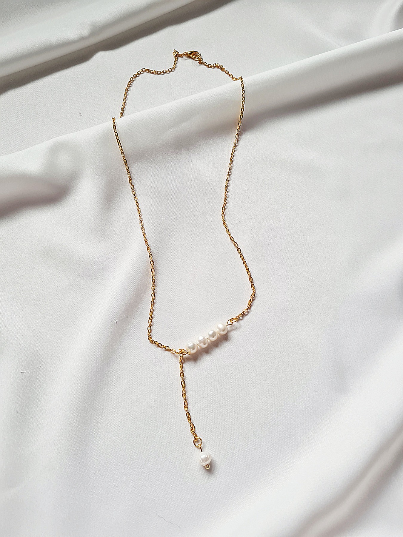 Vergoldete Kette goldene Kette Süßwasser Perlen Edelstahl Halskette 8