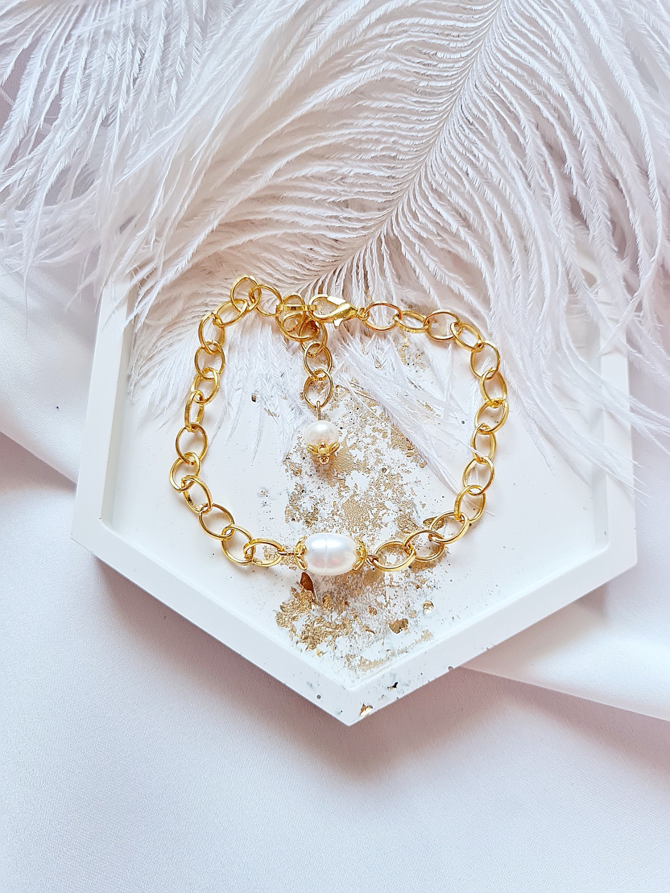 Vergoldeten Armband hübschen Gliederkette Süßwasser Perlen Armband 7