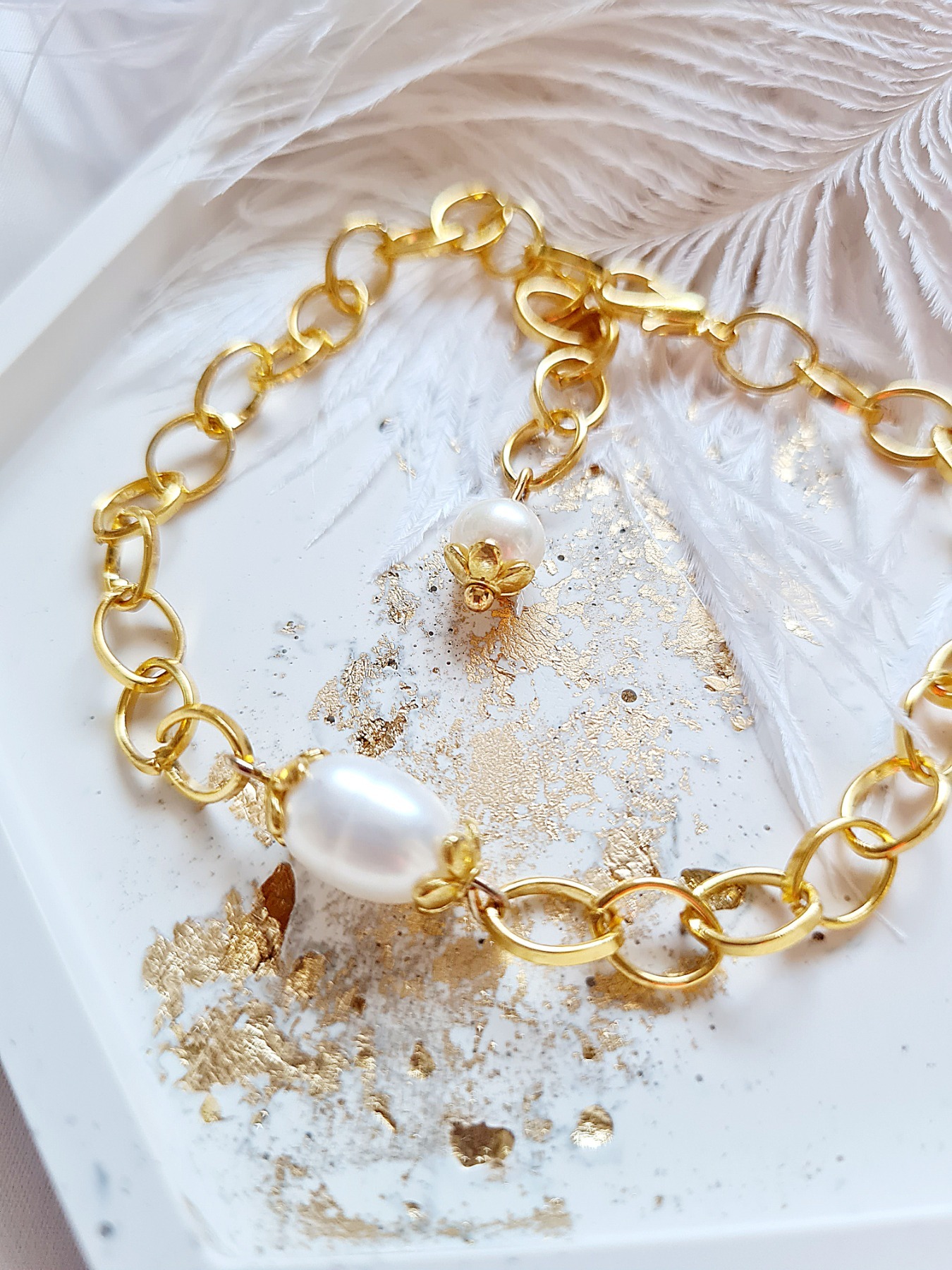 Vergoldeten Armband hübschen Gliederkette Süßwasser Perlen Armband 6
