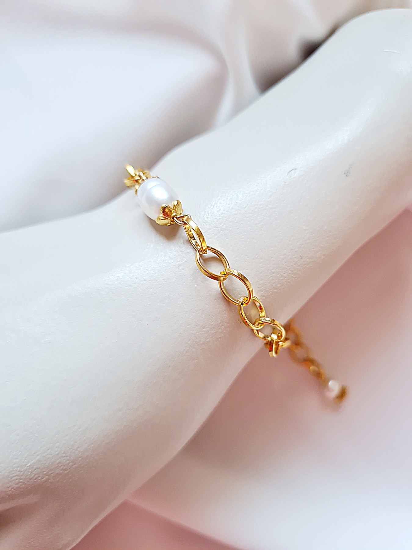 Vergoldetes Armband hübsche Gliederkette Süßwasser Perlen Armband 5