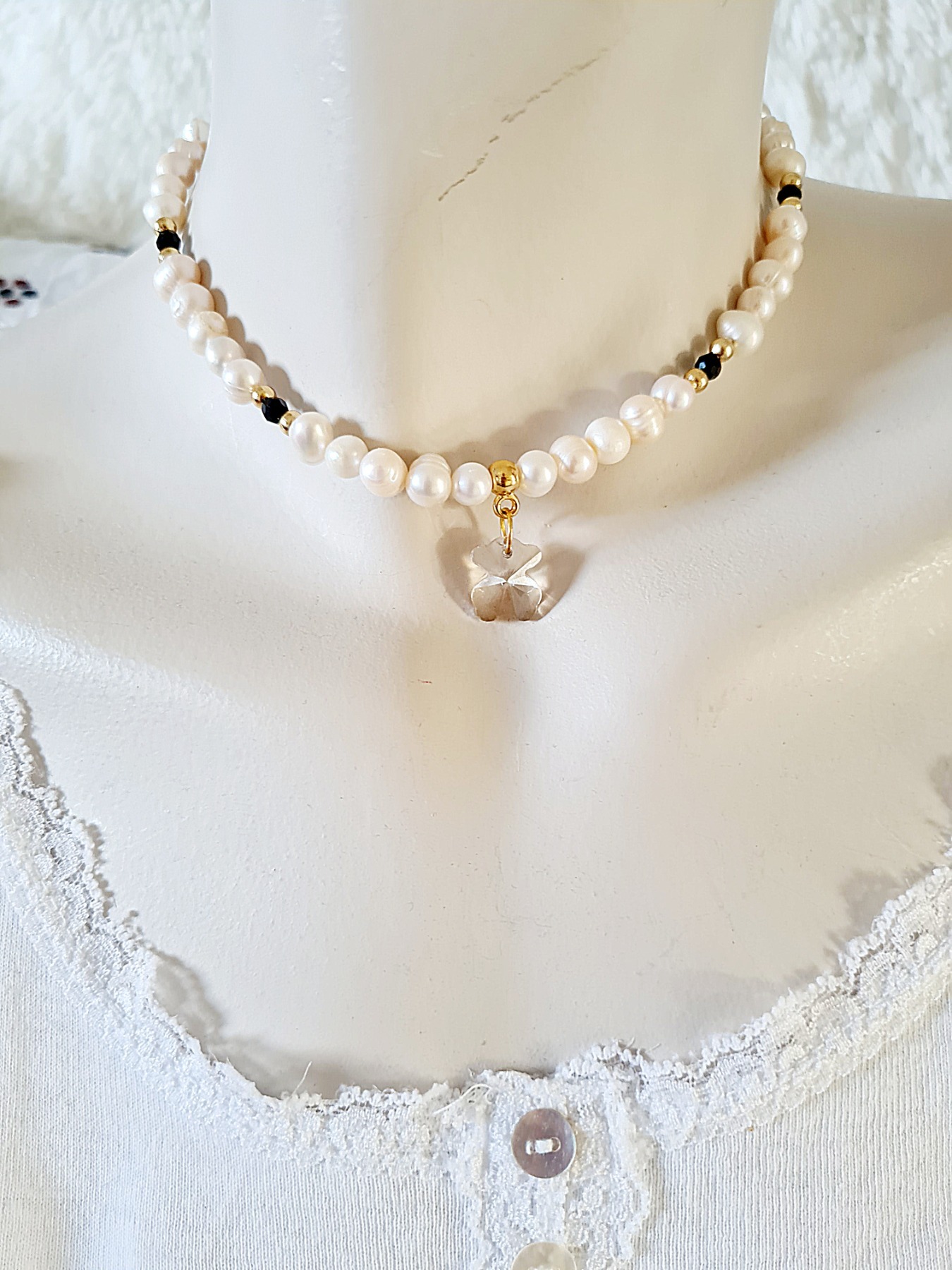 Luxuriöse Halskette funkelnde Perlen glitzernden Anhänger 5