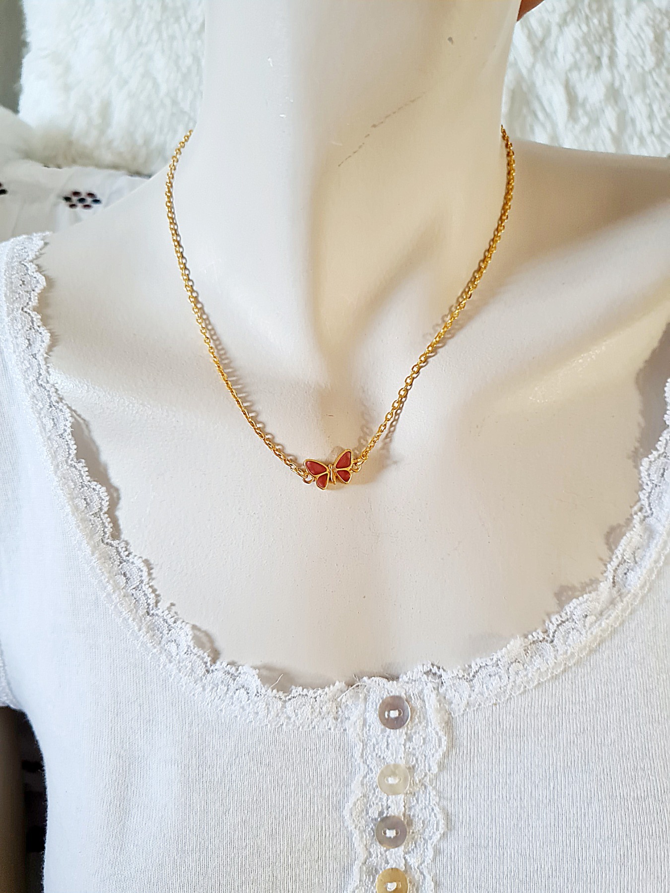Halskette Süß Gliederkette rot Schmetterlingsverbinder Kette Frauen 8