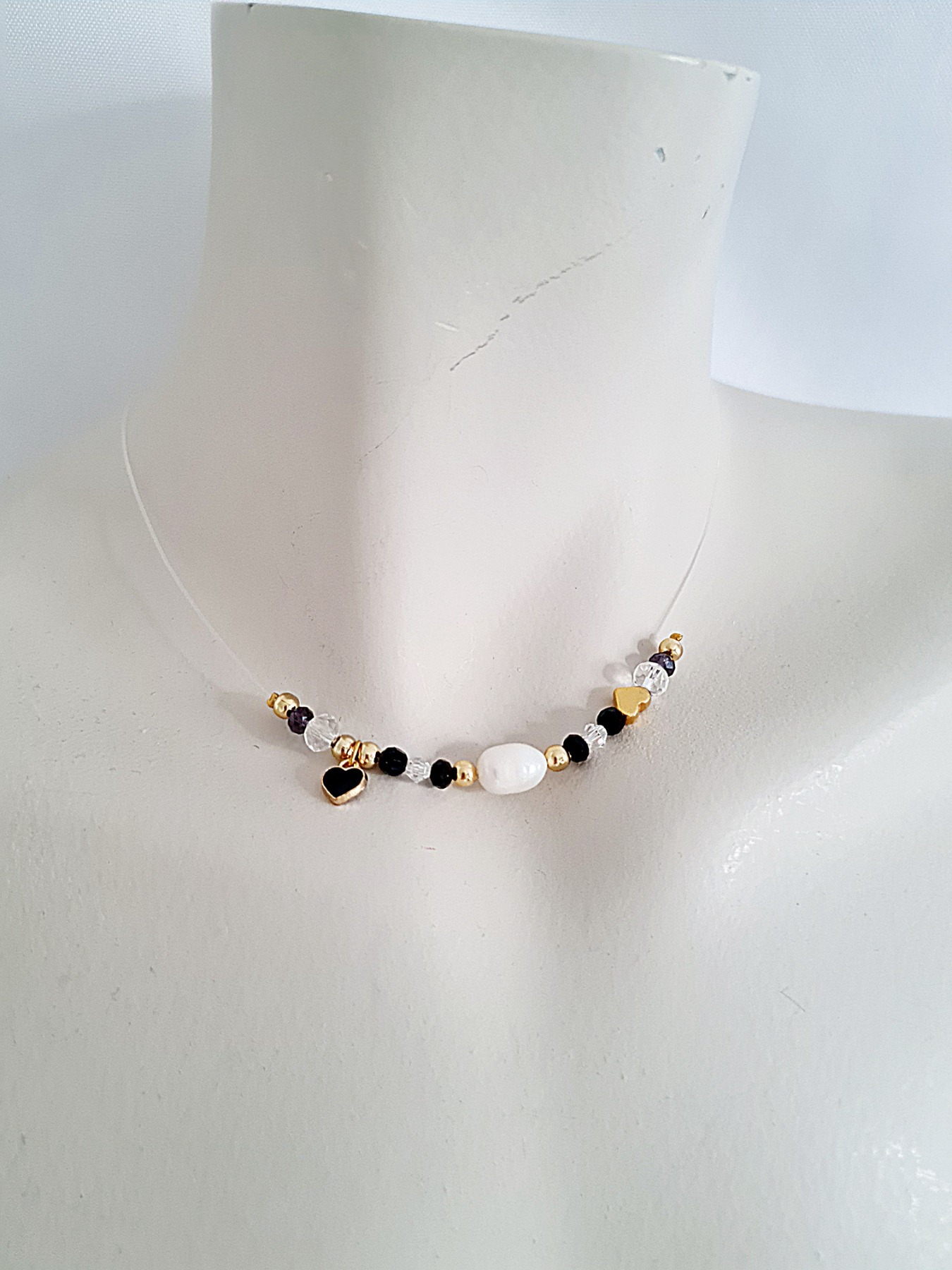 Schwebende Halsketten Mini Anhänger Perlen Kette 3