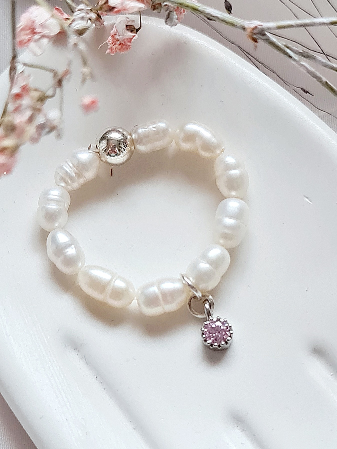 Perlen Ringe mit Zirkonia Anhänger Süßwasser Perlen Edelringe zartes Design Perlenring 6