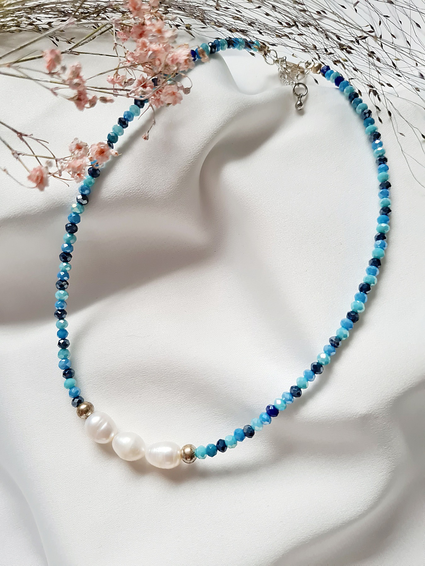 Funkelnde Perlenkette Süßwasser Perlen Glasperlen blaue Perlen 3
