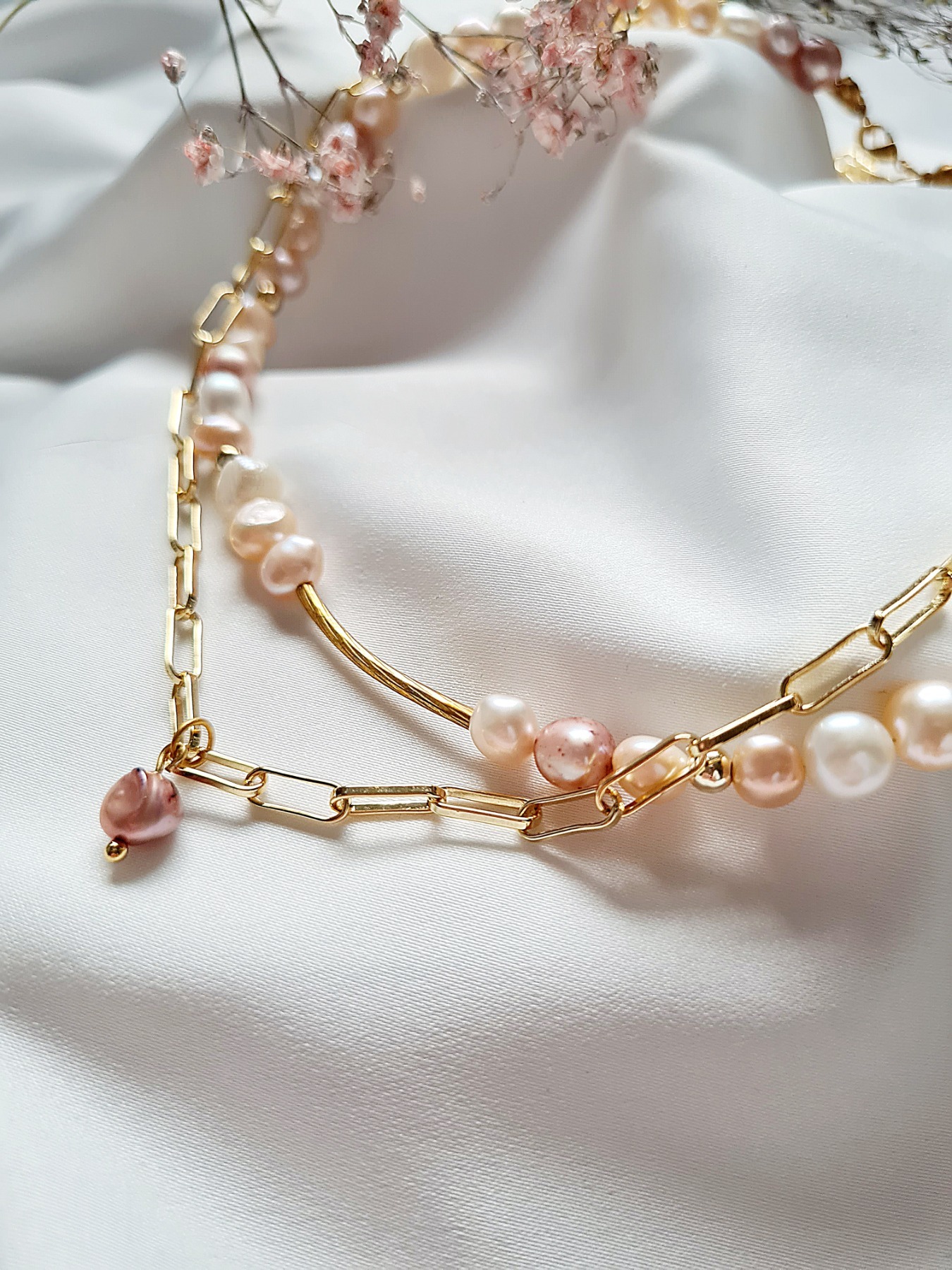 Elegante Gliederkette Perlen Halskette Süßwasser Perlen verspielte Kette Layering Kette 8
