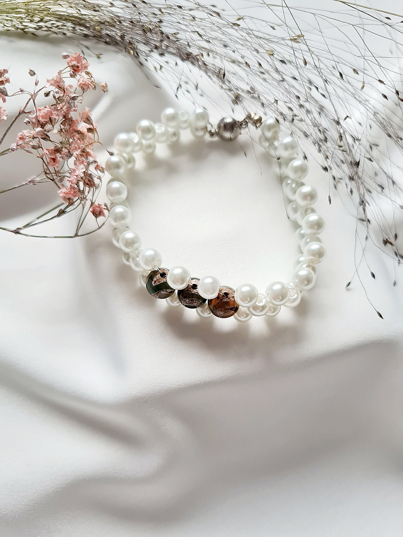 Weiße Armband Glaswachsperlen Armband Spirituelle Dzi Perlen