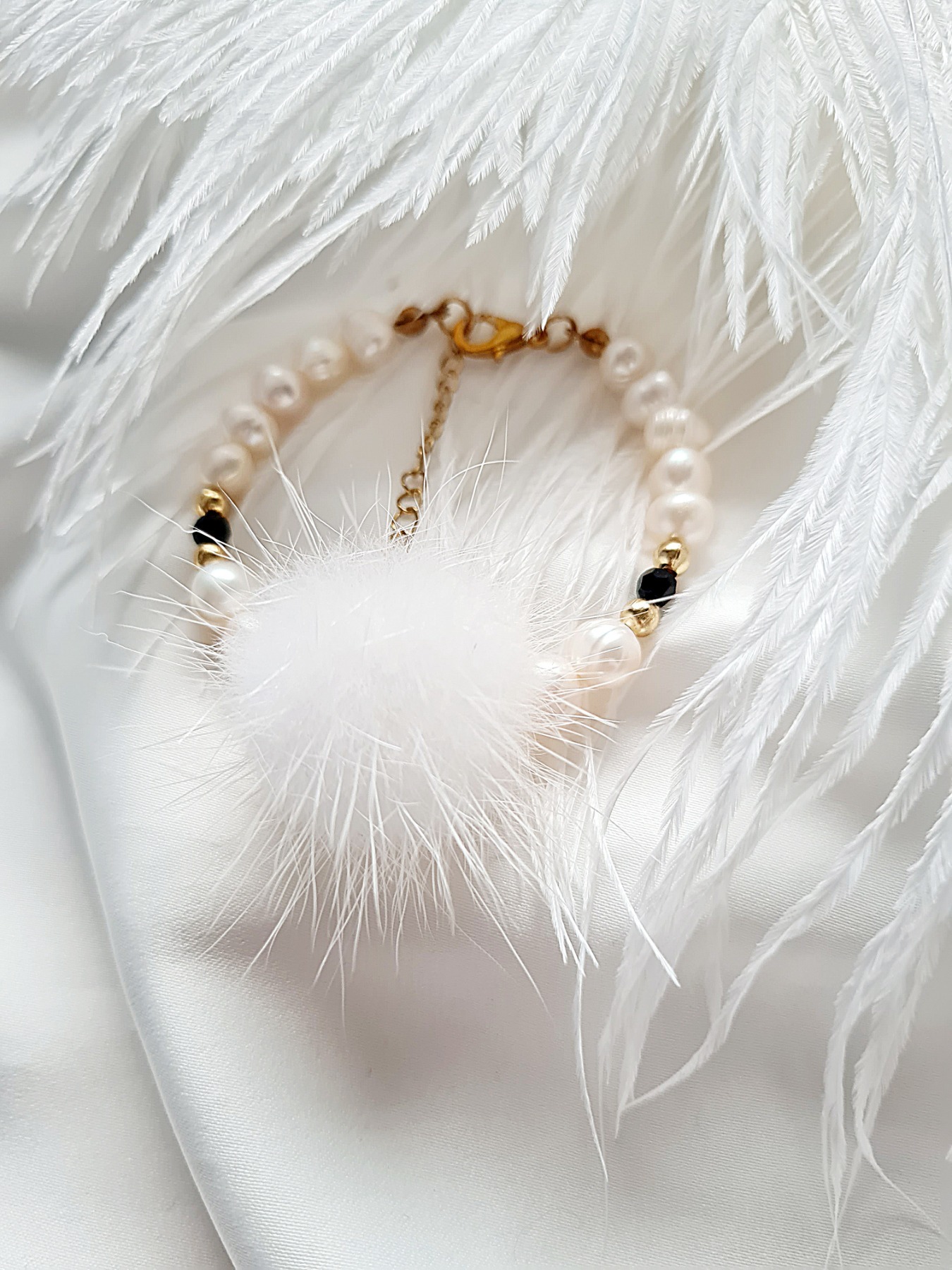 Weißes Armband Süßwasser Perlen Frauen Zucht Perlen Juwelier weicher Fellbommel 2