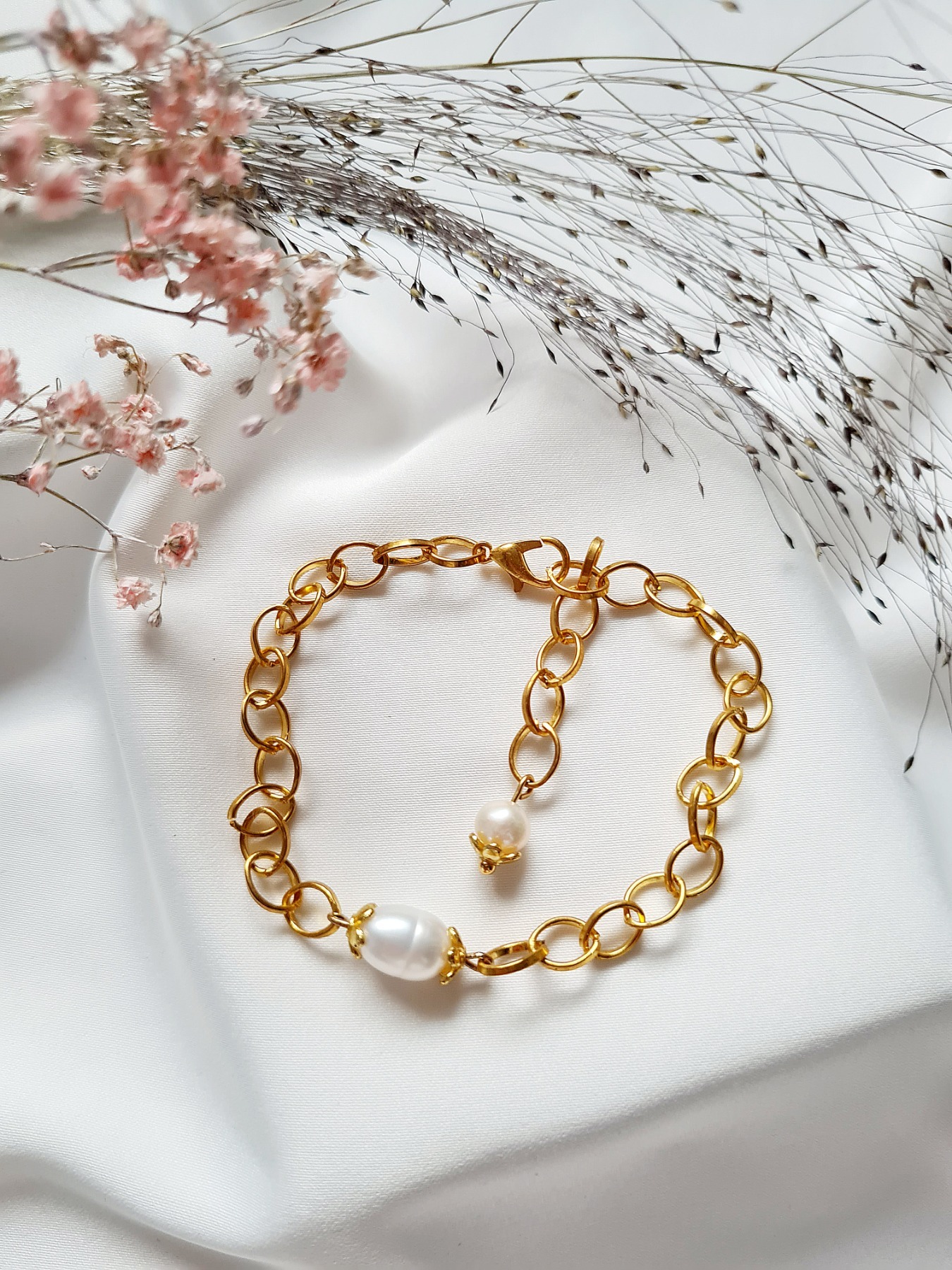 Vergoldetes Armband hübsche Gliederkette Süßwasser Perlen Armband 8