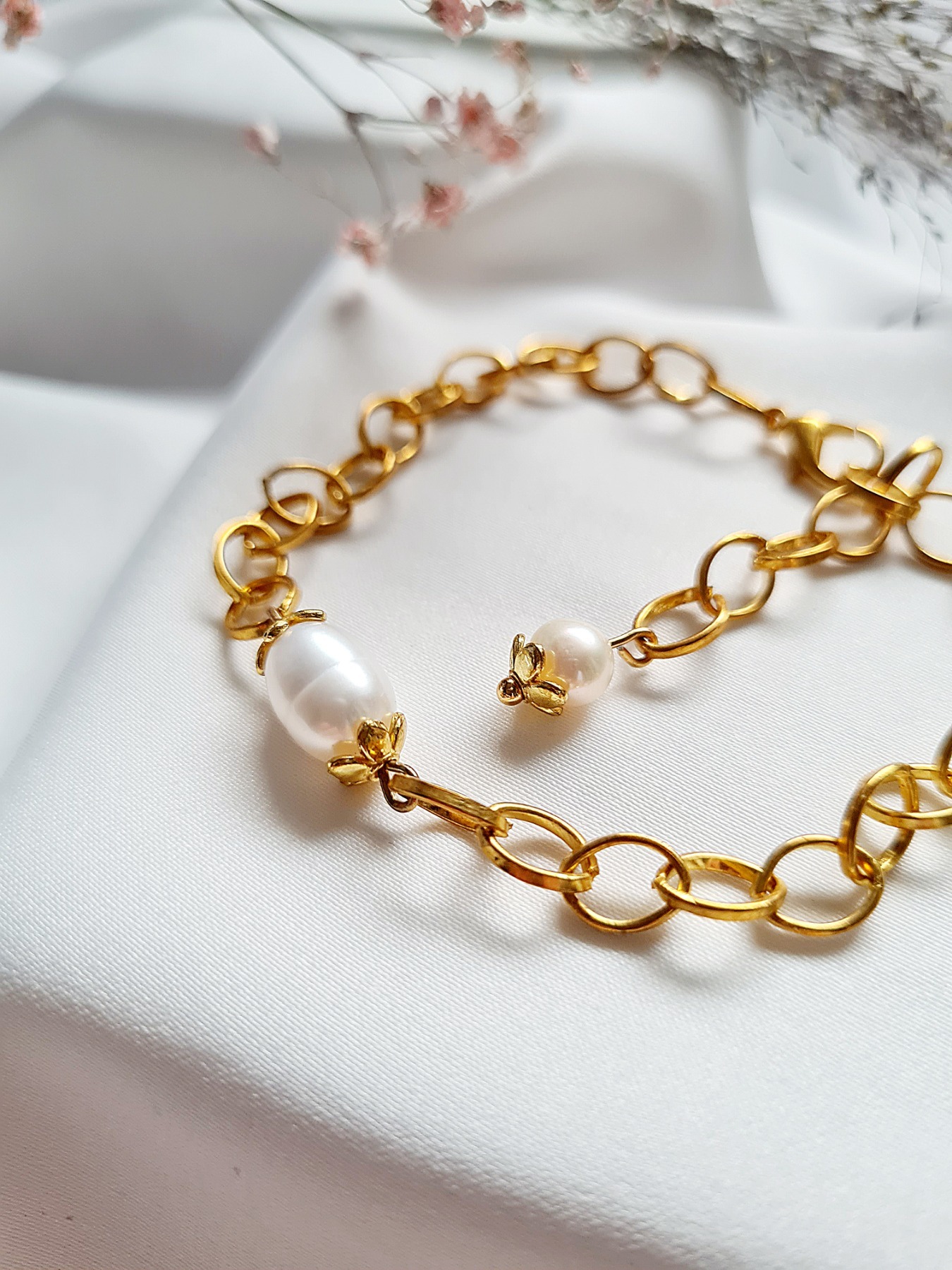 Vergoldeten Armband hübschen Gliederkette Süßwasser Perlen Armband