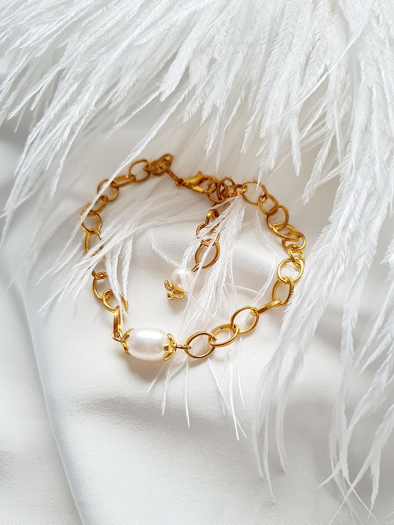 Vergoldetes Armband hübsche Gliederkette Süßwasser Perlen Armband 3